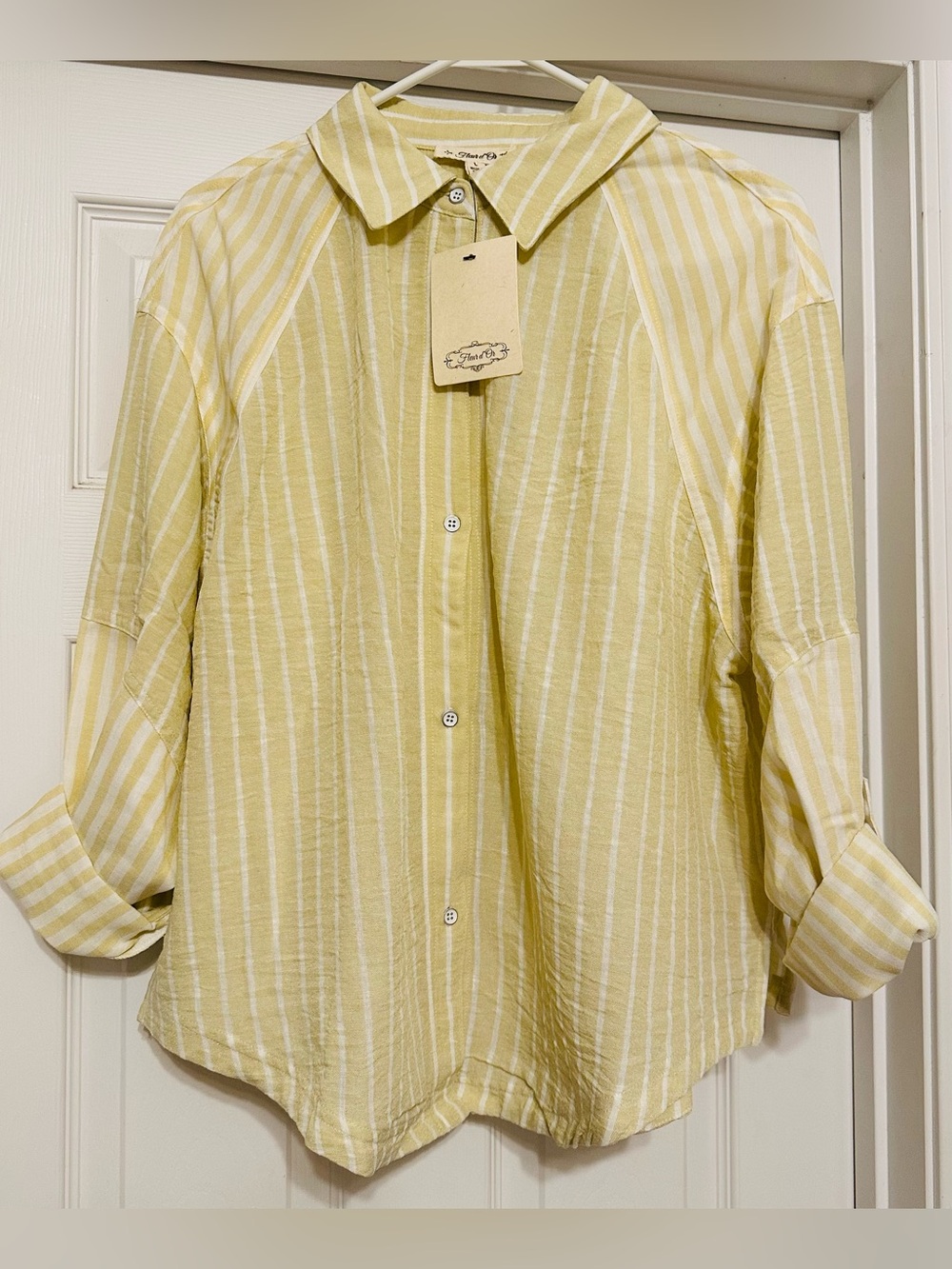 Relaxed Yellow Stripe Button-Down Shirt - Women's